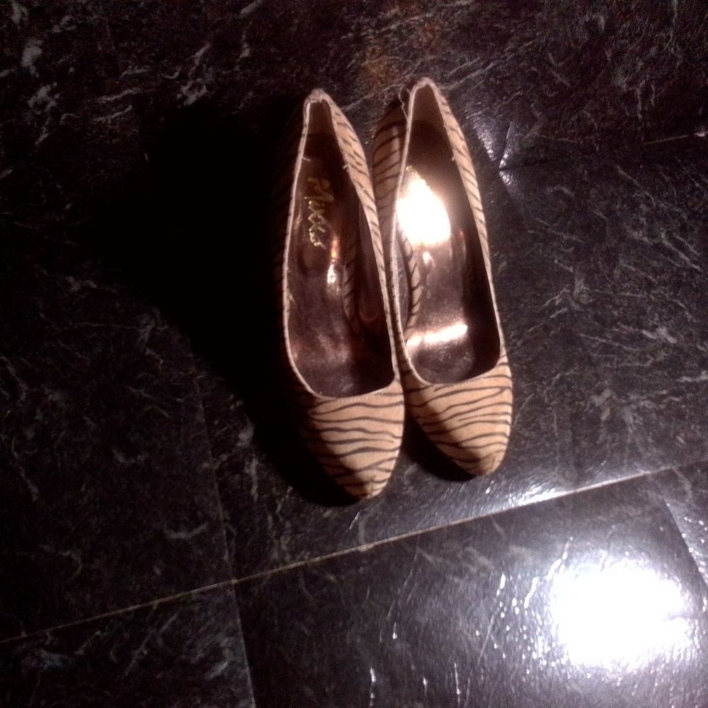 Nude and black zebra print high heels